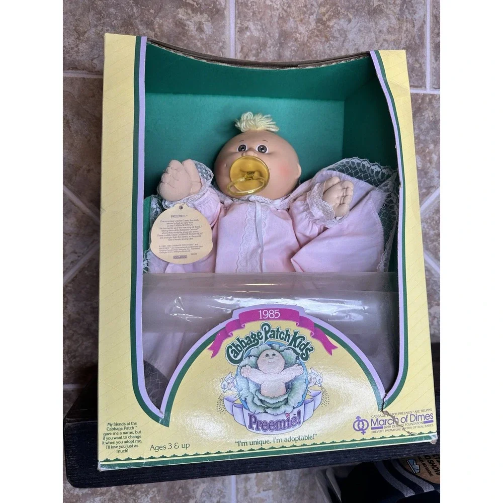 CABBAGE PATCH KIDS 1985 PREEMIE DOLL MARCH OF DIMES in Original Damaged Box Plus